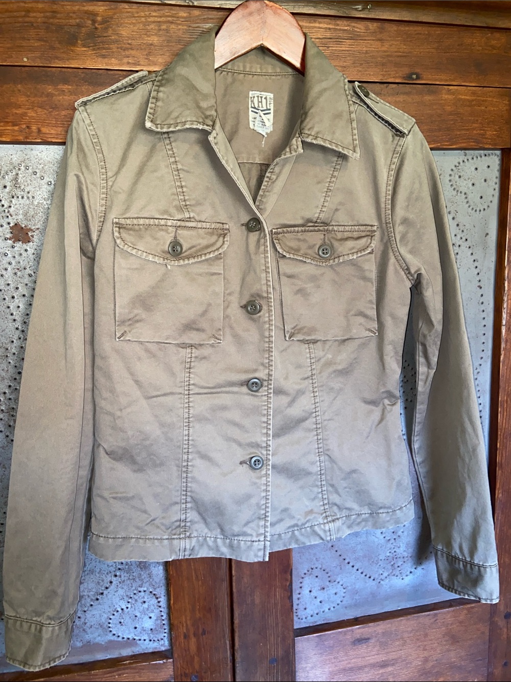 Lucky Brand KH1 Military Distressed Green Jacket Size S